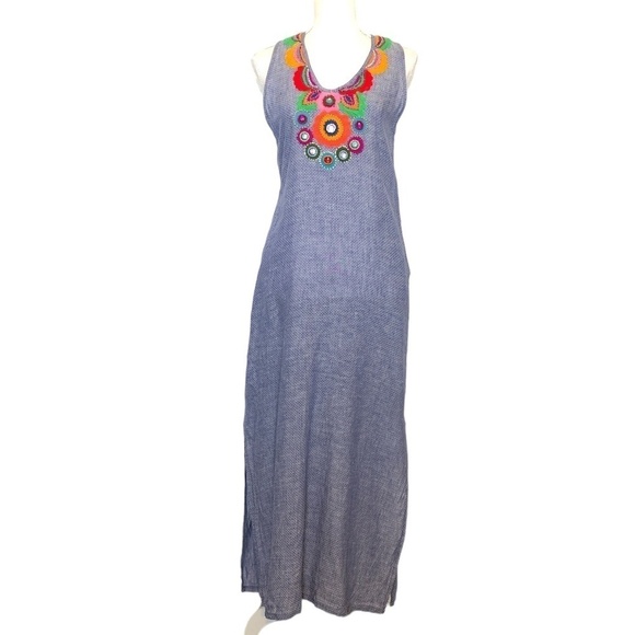 DALHAA THAILAND Maxi Dress Women's Size Medium Sleeveless Polka Dot Embroidered - Picture 1 of 12